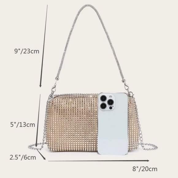 Gold Rhinestone Evening Party Clutch Bag Purse - NEW - Picture 3 of 6